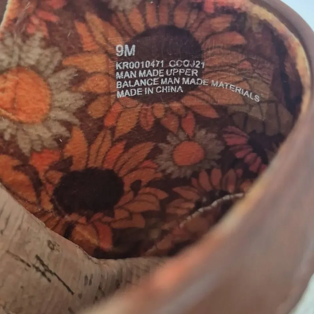 KORKS Clogs Womens Size 9 NORA Brown White Crochet Heels